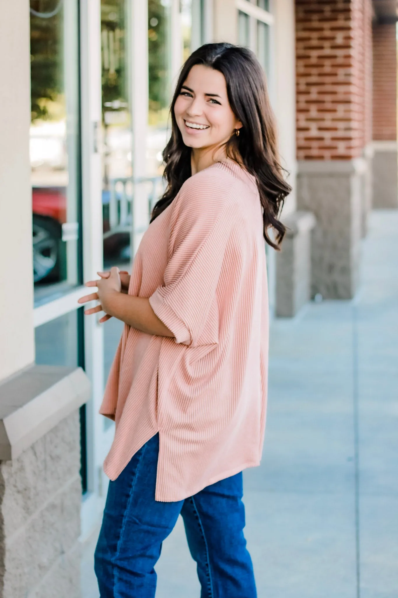 Go Your Own Way Ribbed Top in Peach