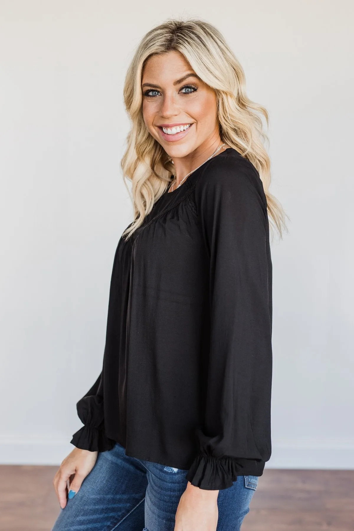 Good For You Long Sleeve Blouse- Black