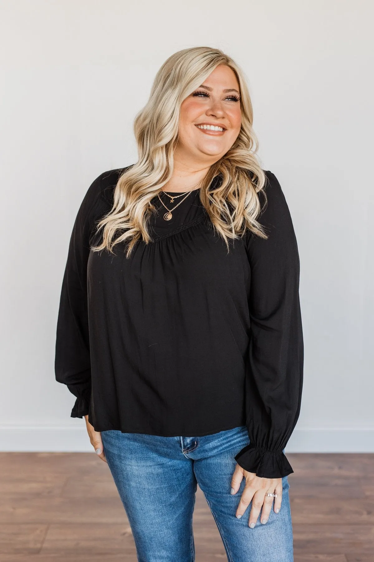Good For You Long Sleeve Blouse- Black