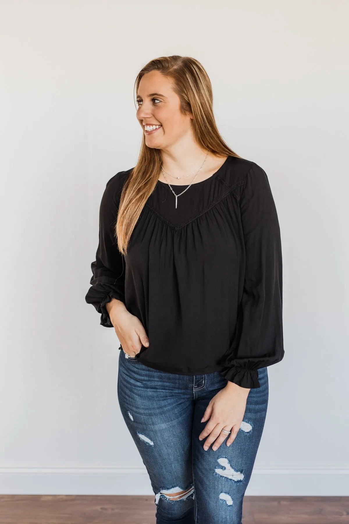Good For You Long Sleeve Blouse- Black