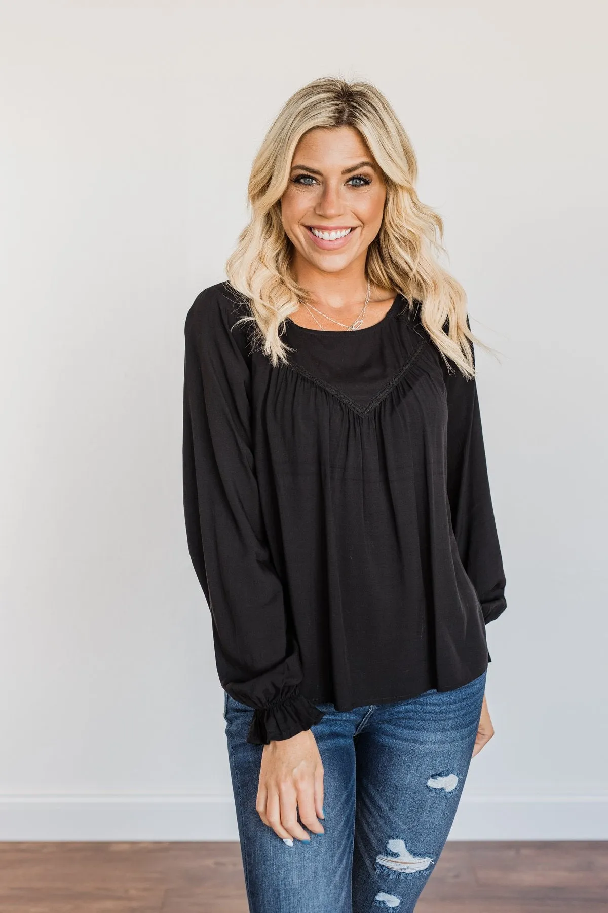Good For You Long Sleeve Blouse- Black