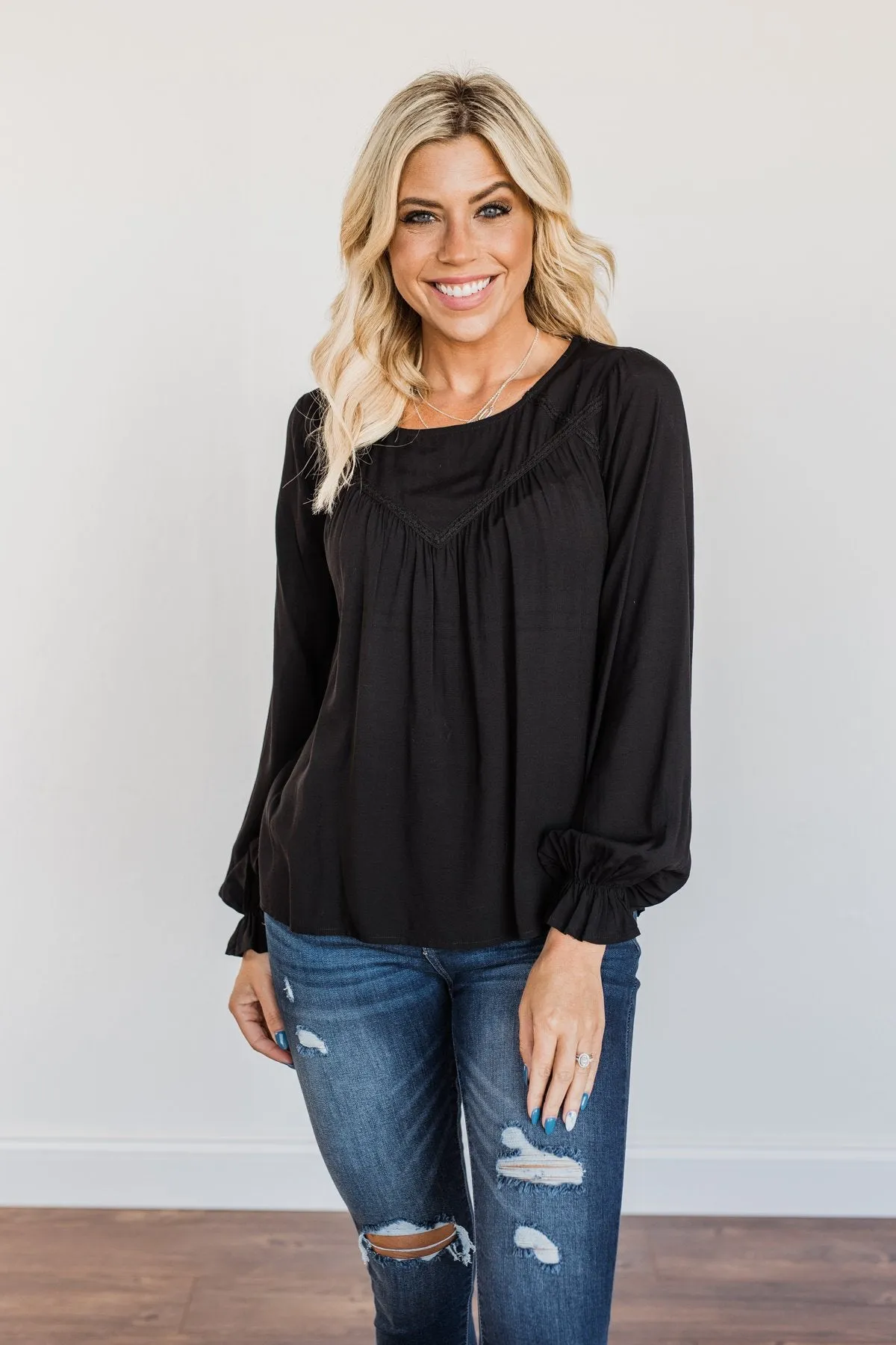 Good For You Long Sleeve Blouse- Black