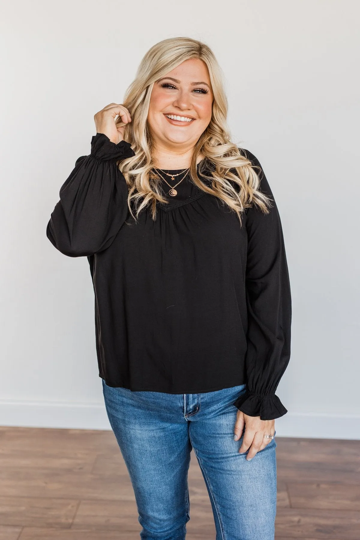 Good For You Long Sleeve Blouse- Black