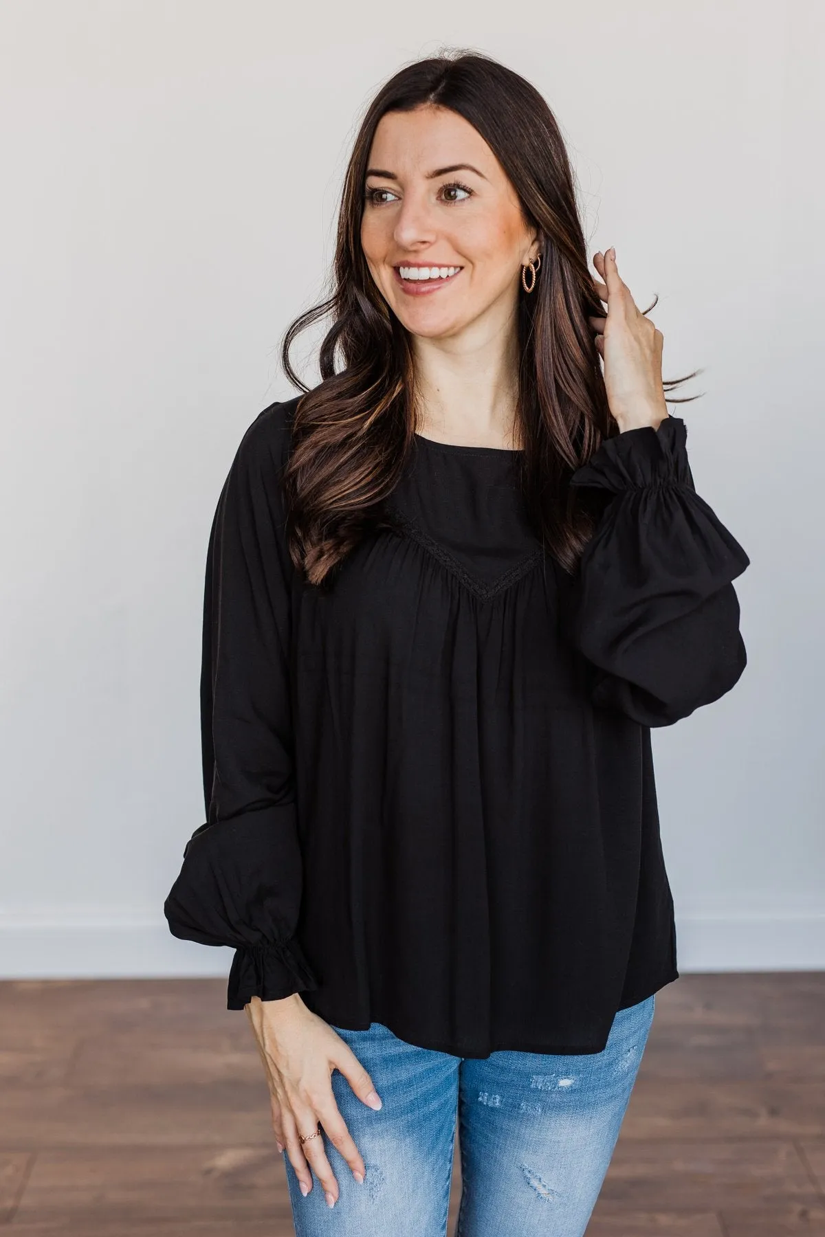 Good For You Long Sleeve Blouse- Black