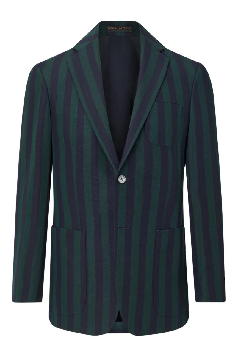 Green & Navy Stripe Single Breasted Jacket