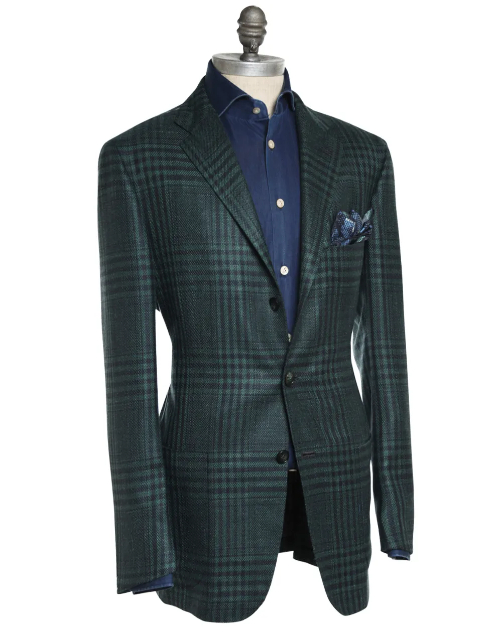 Green and Navy Plaid Knit Sportcoat