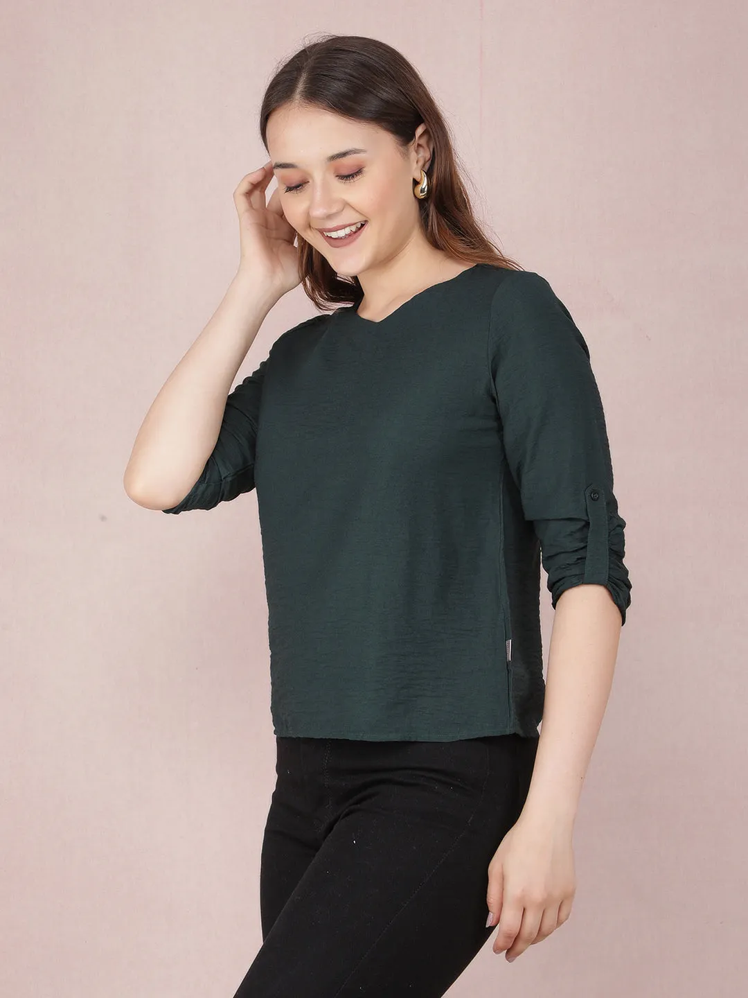 Green V-Neck Top