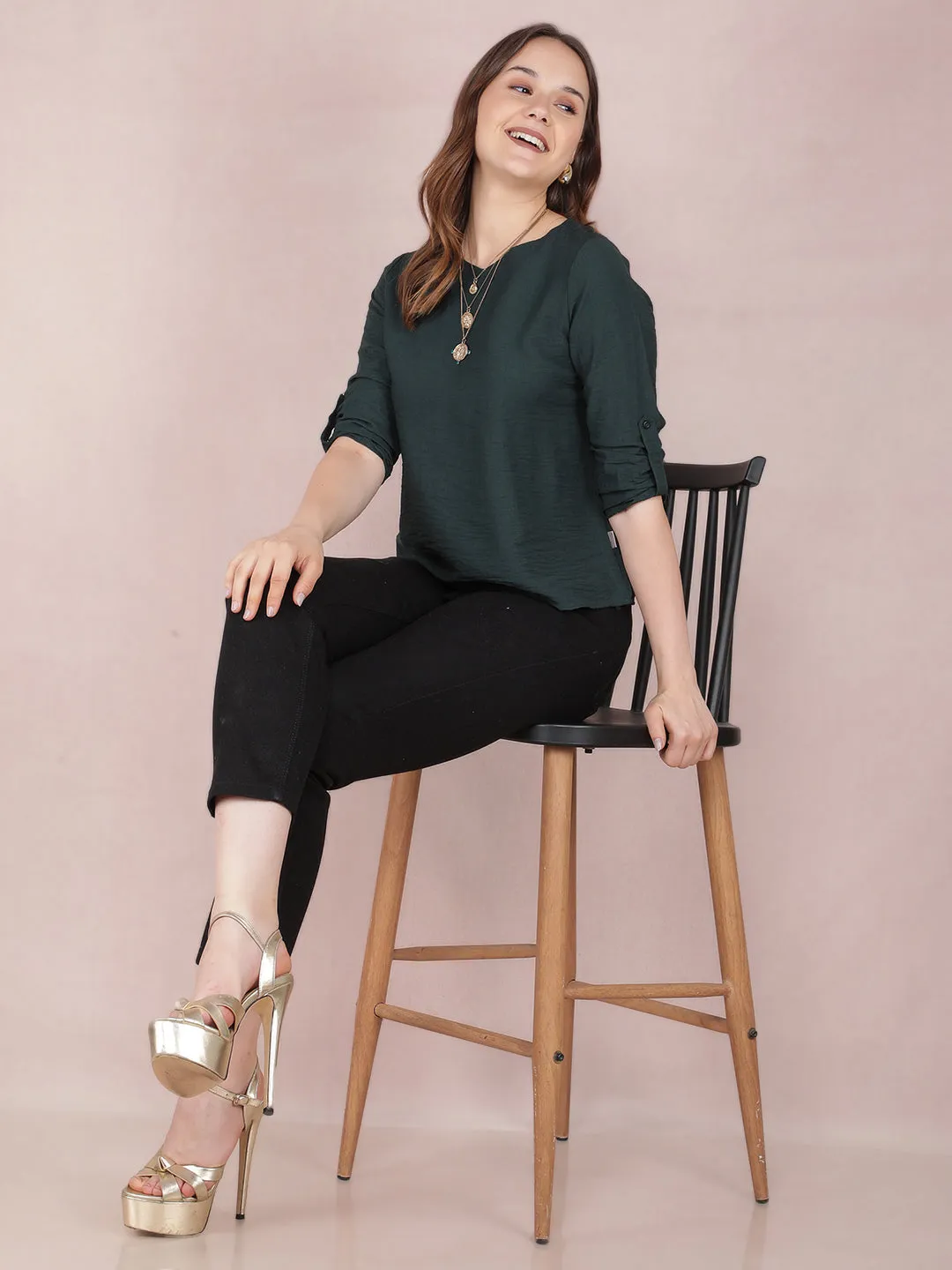 Green V-Neck Top
