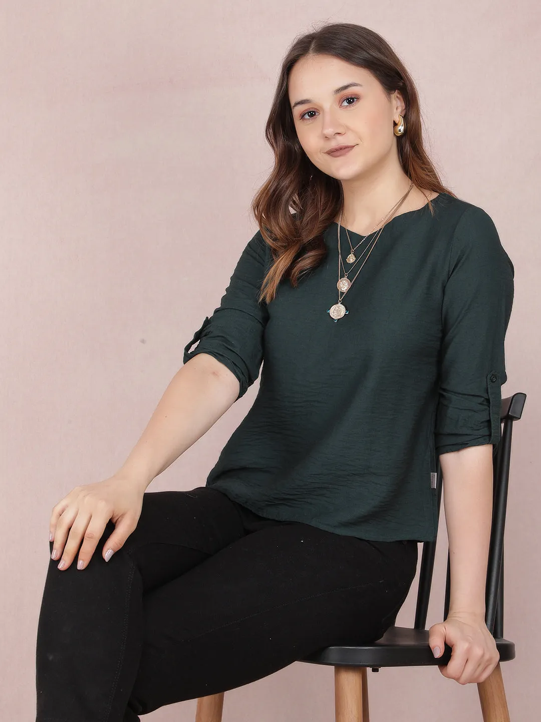 Green V-Neck Top
