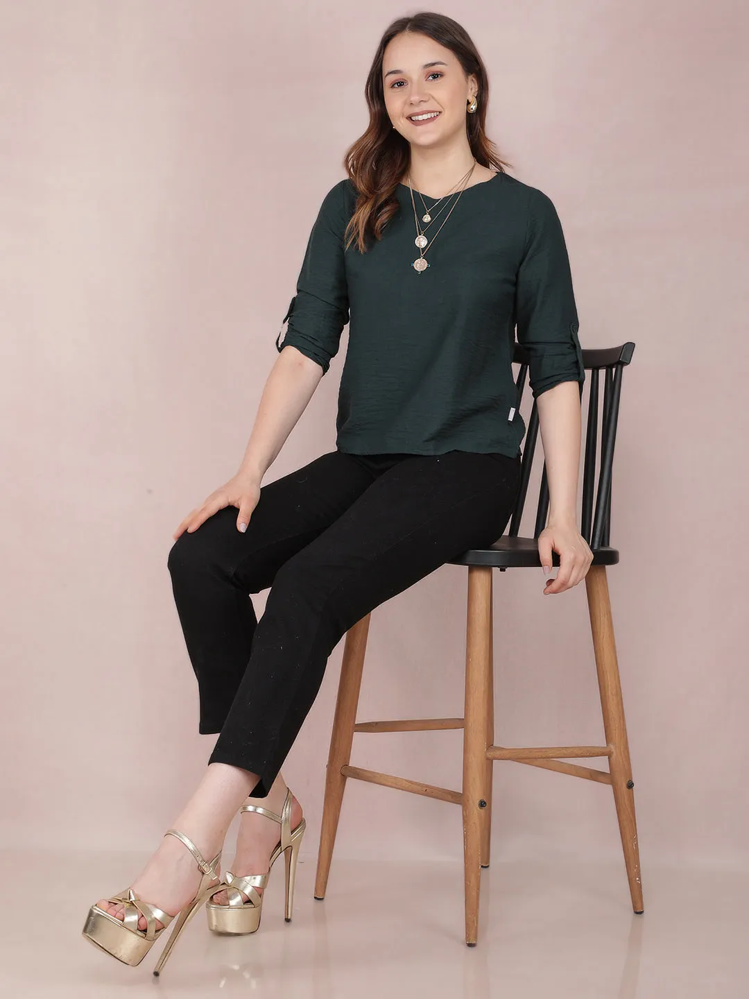 Green V-Neck Top