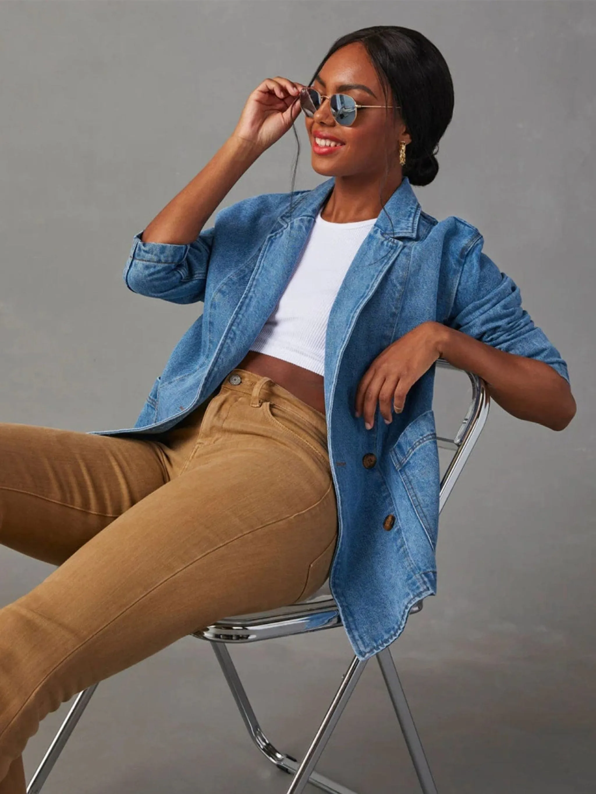 GYPSY - Collared Neck Long Sleeve Denim Jacket