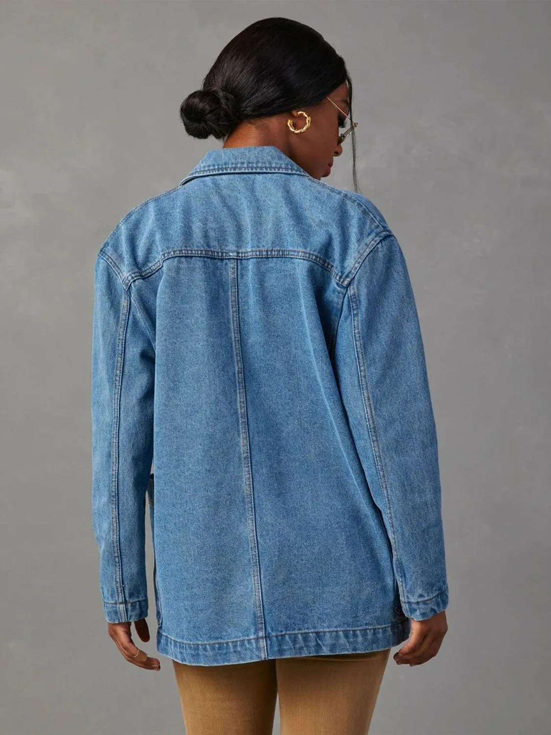 GYPSY - Collared Neck Long Sleeve Denim Jacket