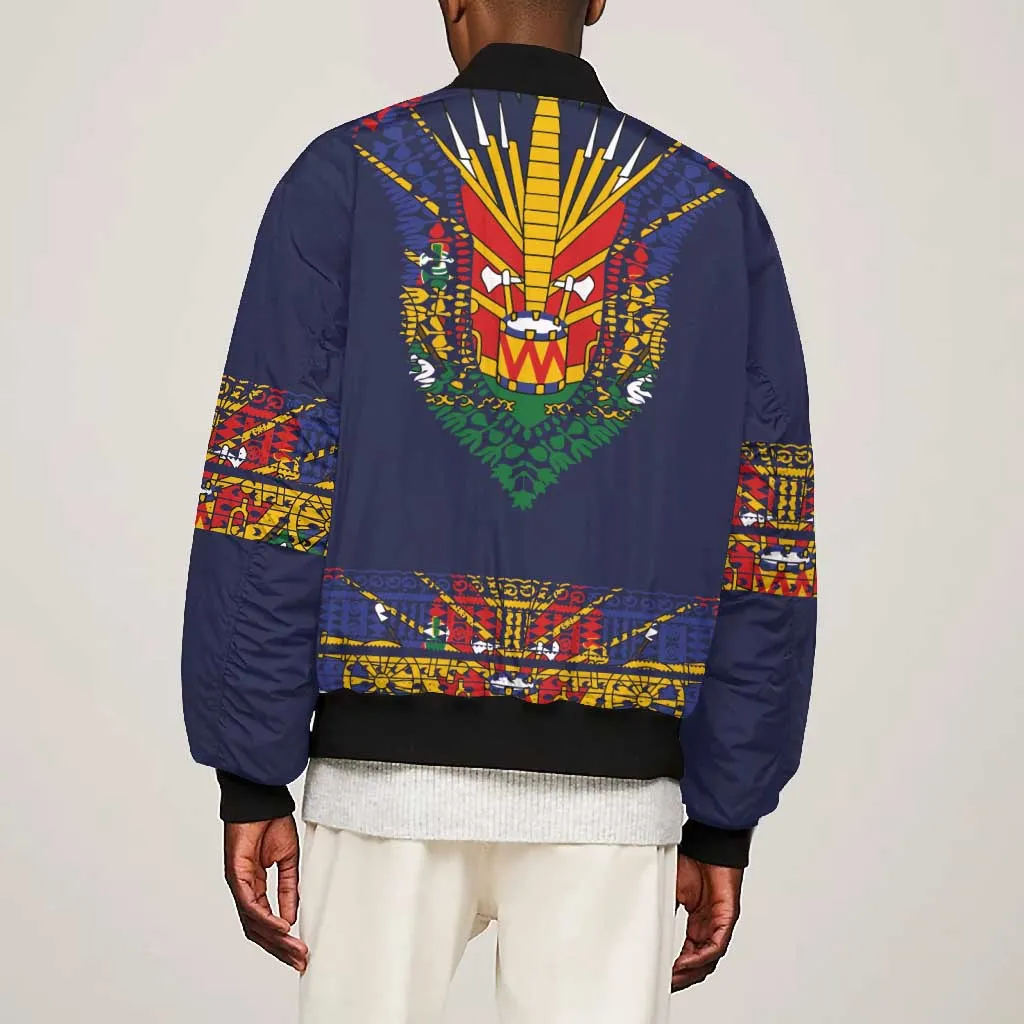 Haiti Flag Bomber Jacket Traditional Dashiki Black Color LT03