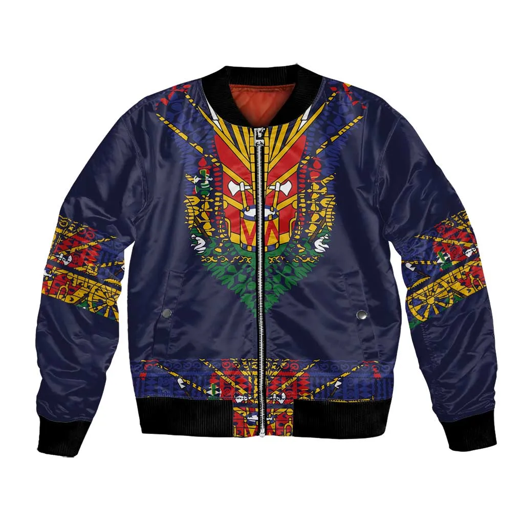 Haiti Flag Bomber Jacket Traditional Dashiki Black Color LT03