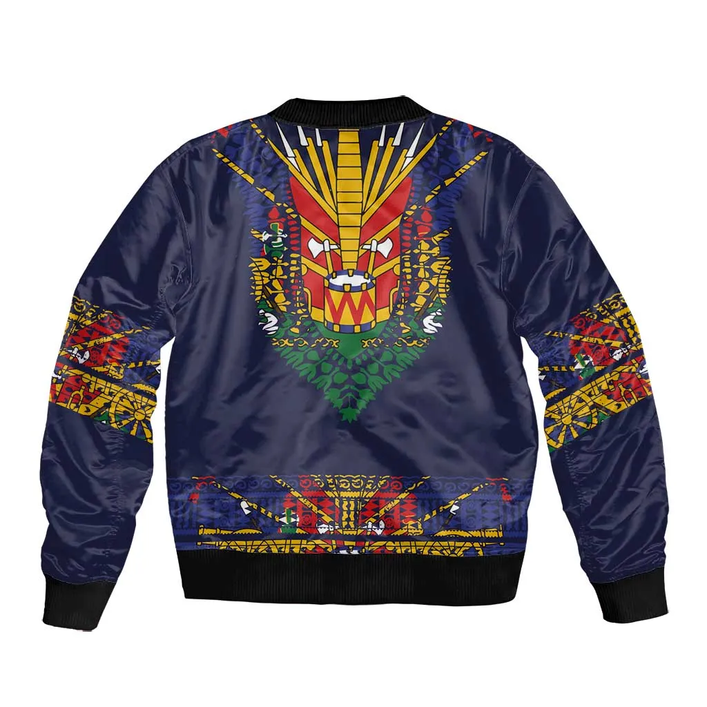 Haiti Flag Bomber Jacket Traditional Dashiki Black Color LT03