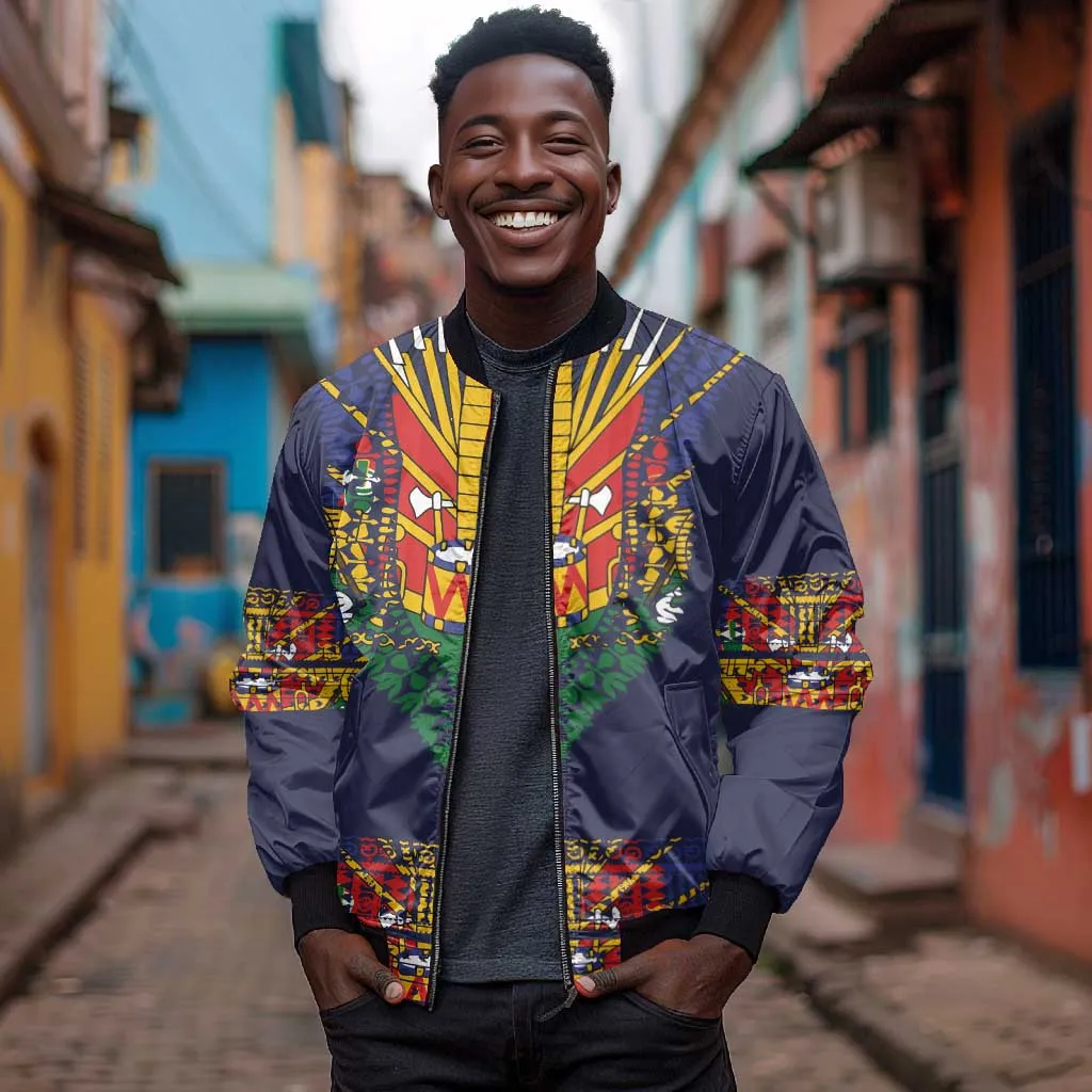 Haiti Flag Bomber Jacket Traditional Dashiki Black Color LT03
