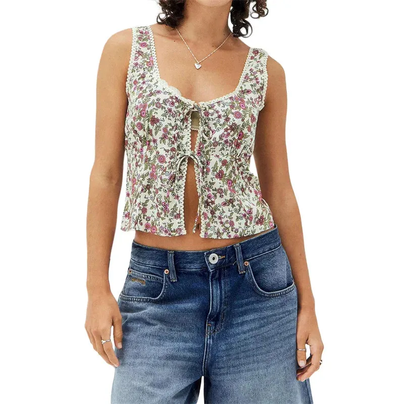 Halter Tie Front V-neck Top