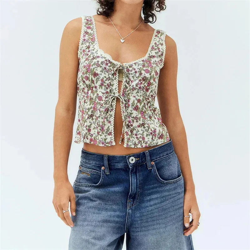 Halter Tie Front V-neck Top