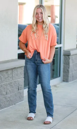 Happy to be Wearing Orange Ribbed Top