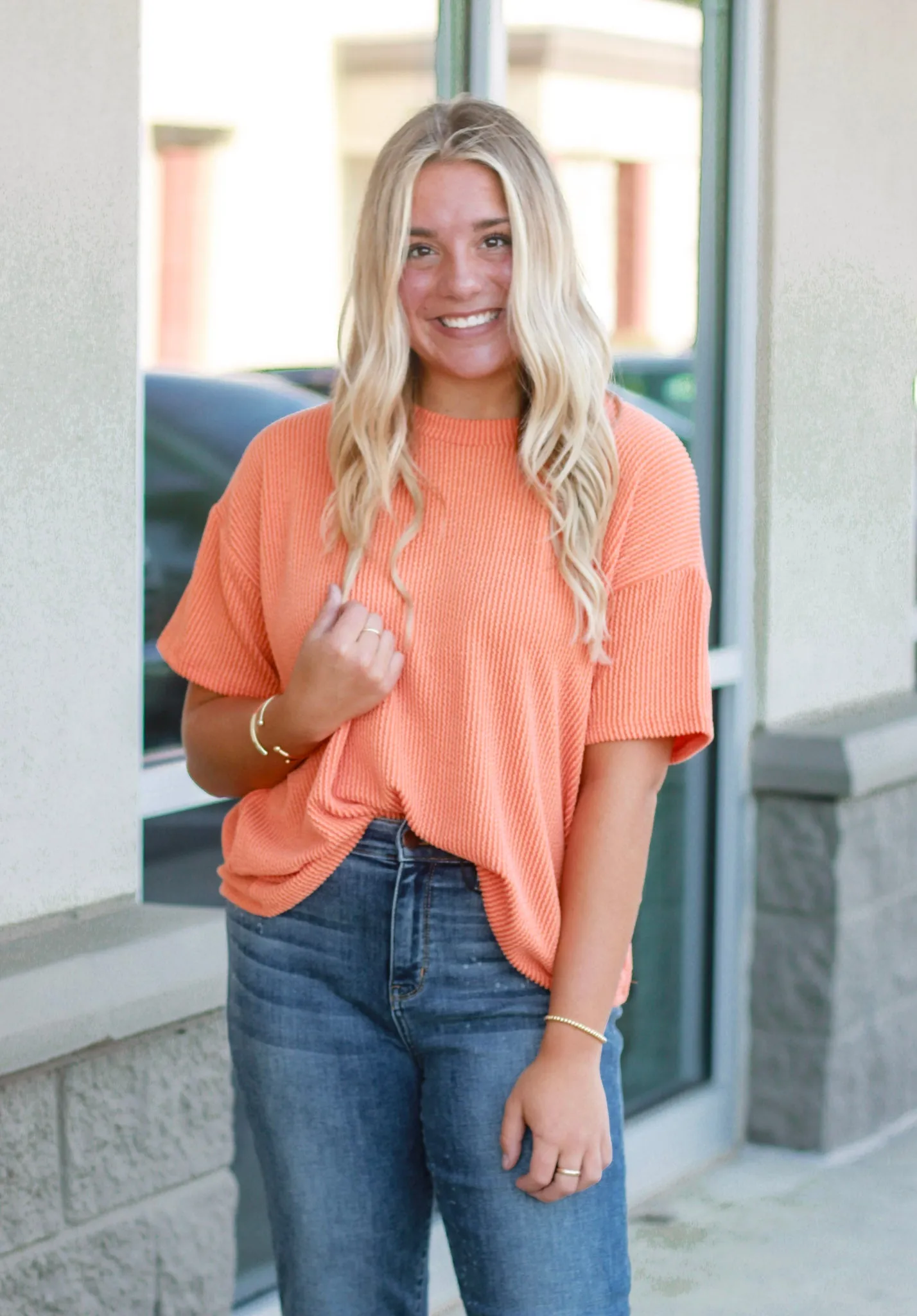 Happy to be Wearing Orange Ribbed Top