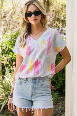 Hazel Blues® |  High-Low V-Neck Short Sleeve Blouse
