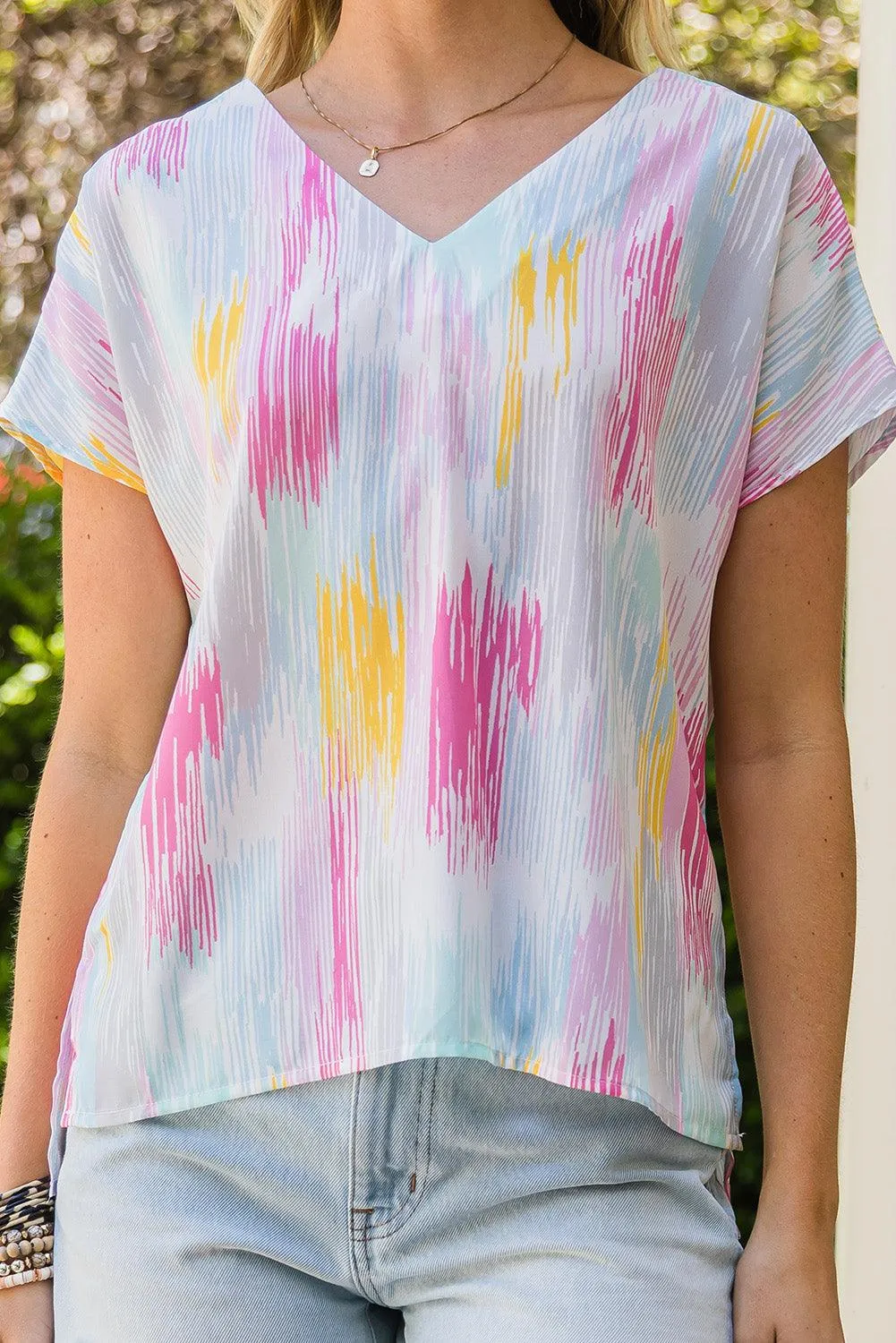 Hazel Blues® |  High-Low V-Neck Short Sleeve Blouse