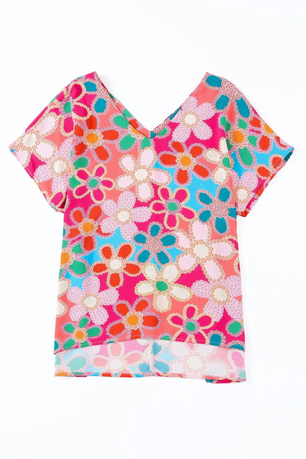Hazel Blues® |  High-Low V-Neck Short Sleeve Blouse