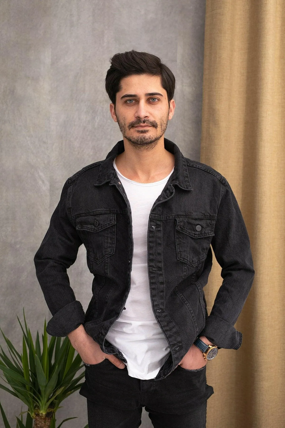 HB Mens Denim Jacket Stretchable Fine Lycra
