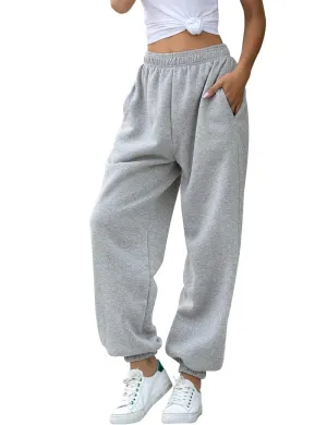 HeSaYep Women's High Waisted Sweatpants Workout Active Joggers Pants Baggy Lounge Bottoms,Grey