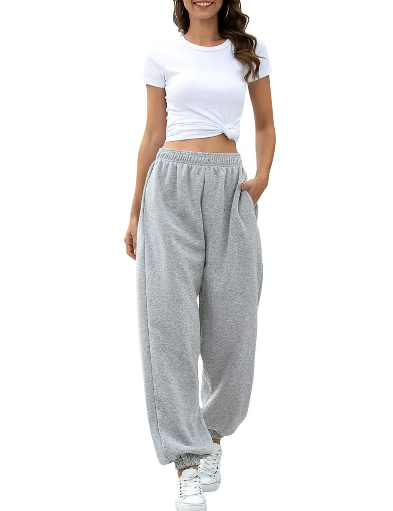 HeSaYep Women's High Waisted Sweatpants Workout Active Joggers Pants Baggy Lounge Bottoms,Grey