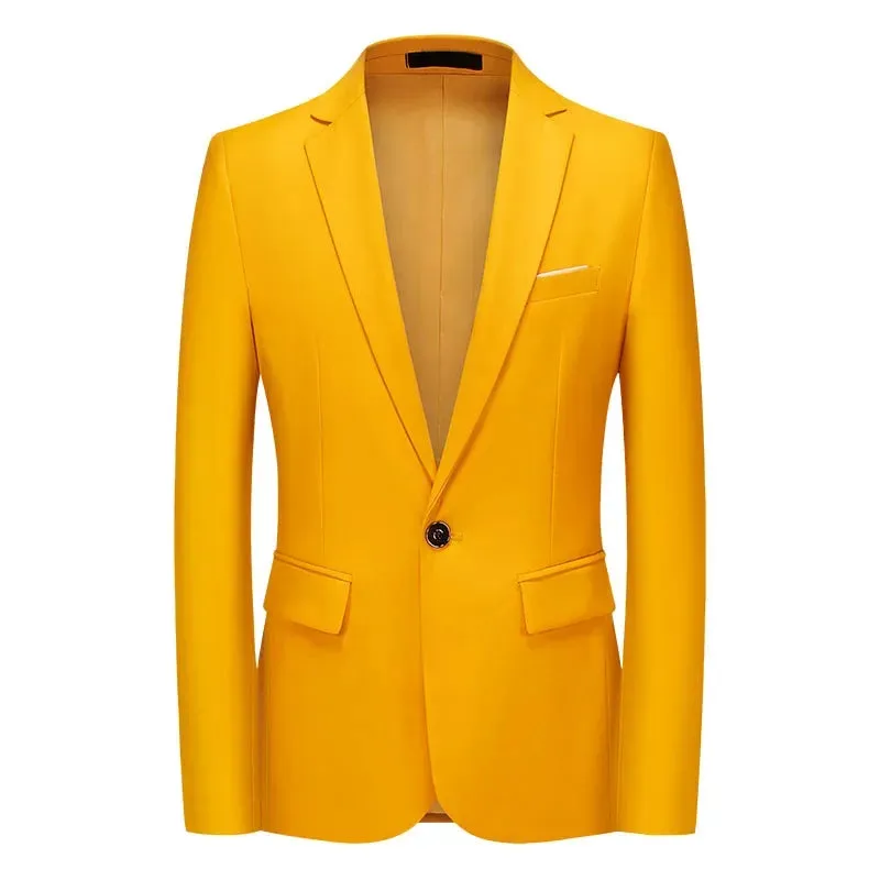 High Quality Gentleman Men Slim Casual White Suit Men's Business Casual Flow of Pure Color Blazer Jacket