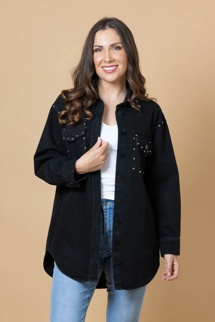 Honey Denim | Heidi Black Stud Denim Shacket