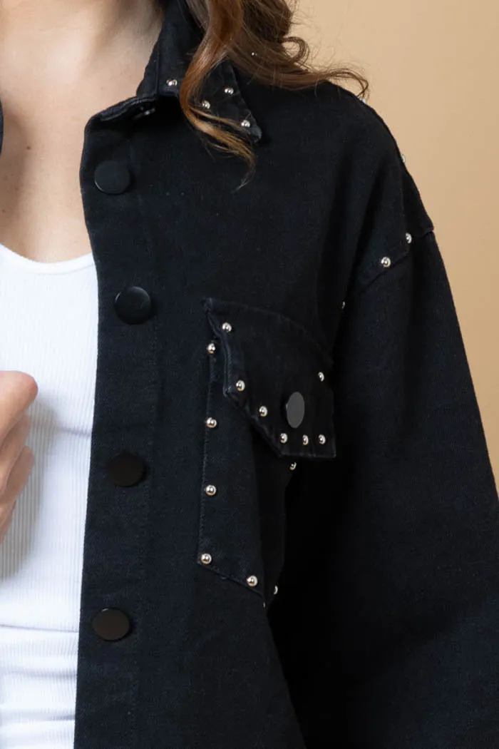 Honey Denim | Heidi Black Stud Denim Shacket