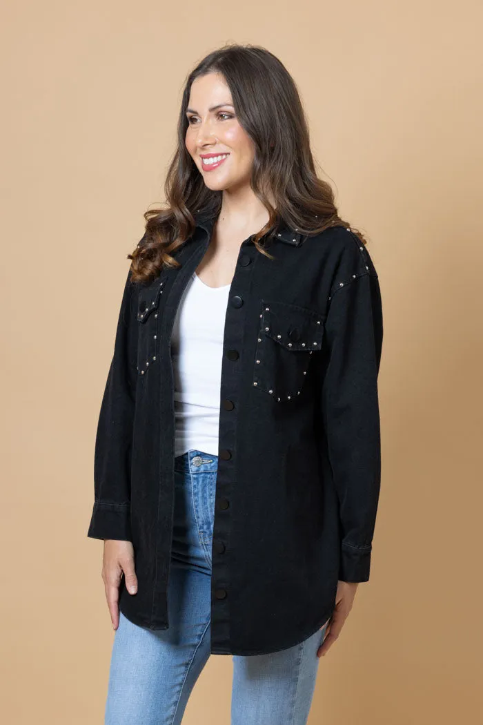 Honey Denim | Heidi Black Stud Denim Shacket