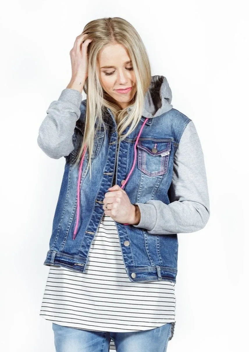 Hooded Denim Jacket - Blue