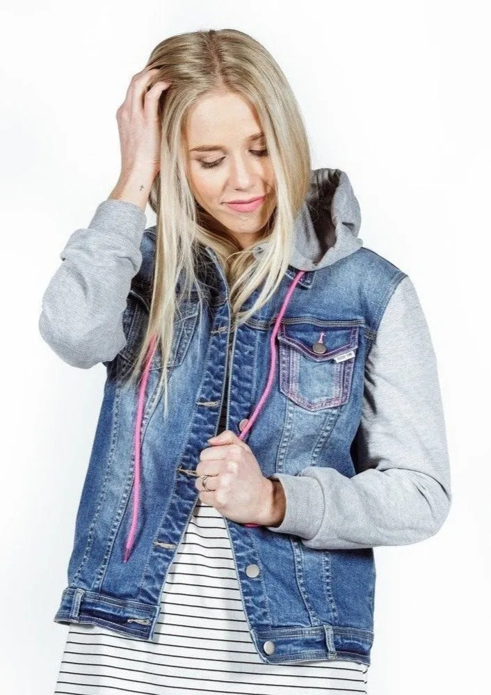 Hooded Denim Jacket - Blue