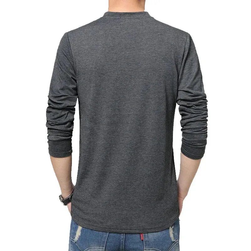 James - Men's Long Sleeve Color Block V Neck T Shirt