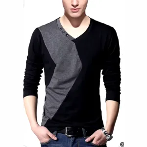 James - Men's Long Sleeve Color Block V Neck T Shirt