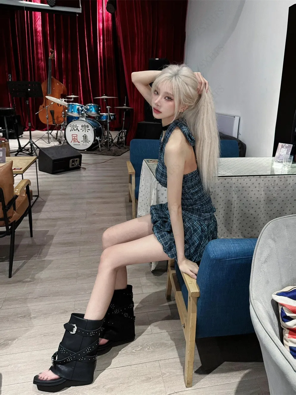 JazzHer Skirts Sweet Girl Y2k 90s Summer Blue Korea Harajuku High Waist Bottom Femme Clothes Skirt Kawaii Grunge Cute A-line Mini Skirts