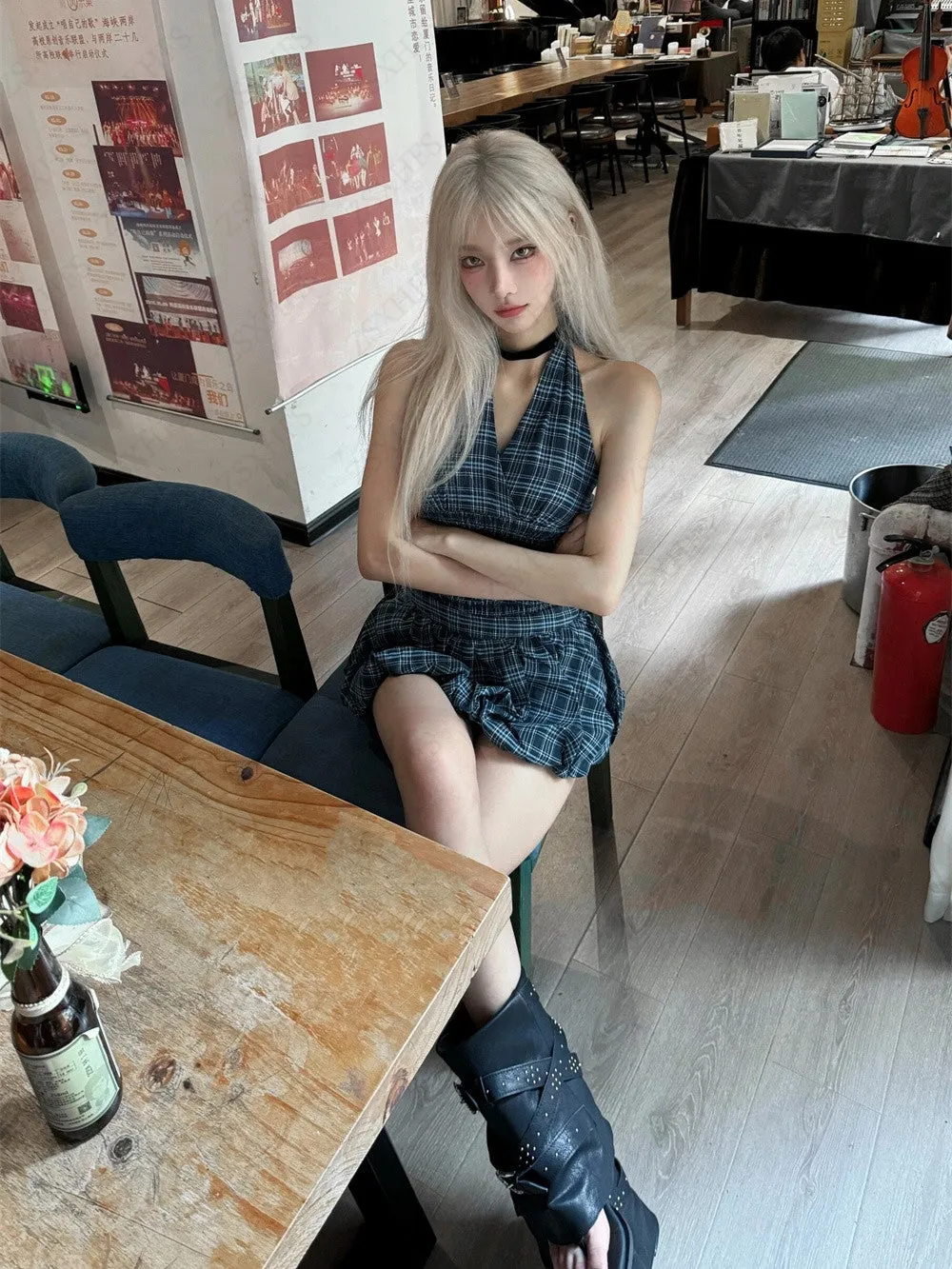 JazzHer Skirts Sweet Girl Y2k 90s Summer Blue Korea Harajuku High Waist Bottom Femme Clothes Skirt Kawaii Grunge Cute A-line Mini Skirts