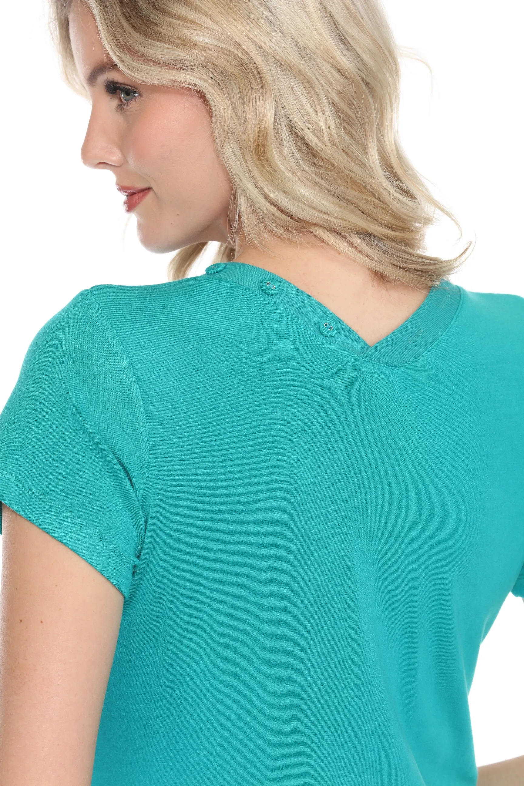 Johnny Was Calme Button V-Neck Short Sleeve Tee O11114