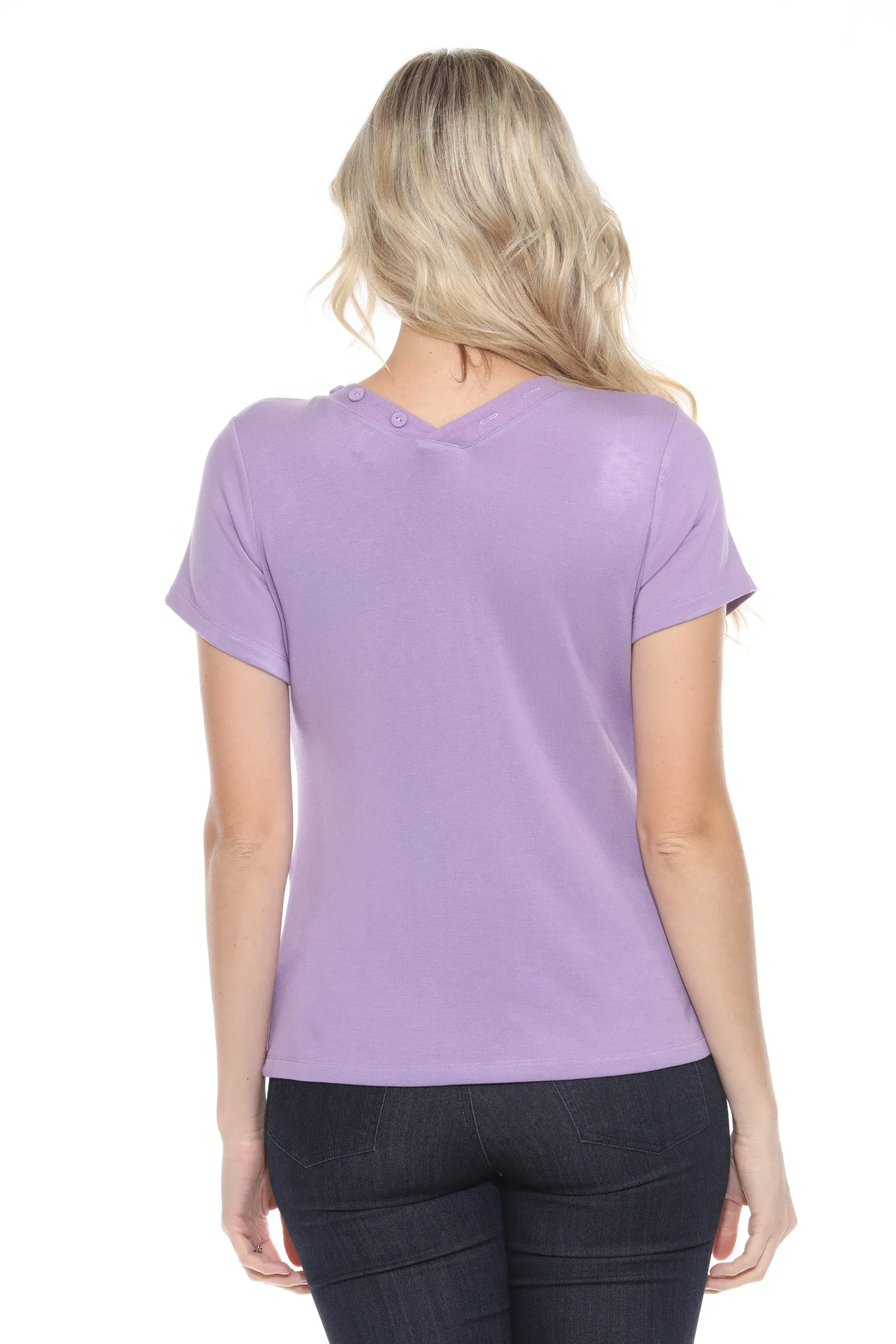 Johnny Was Calme Button V-Neck Short Sleeve Tee O11114