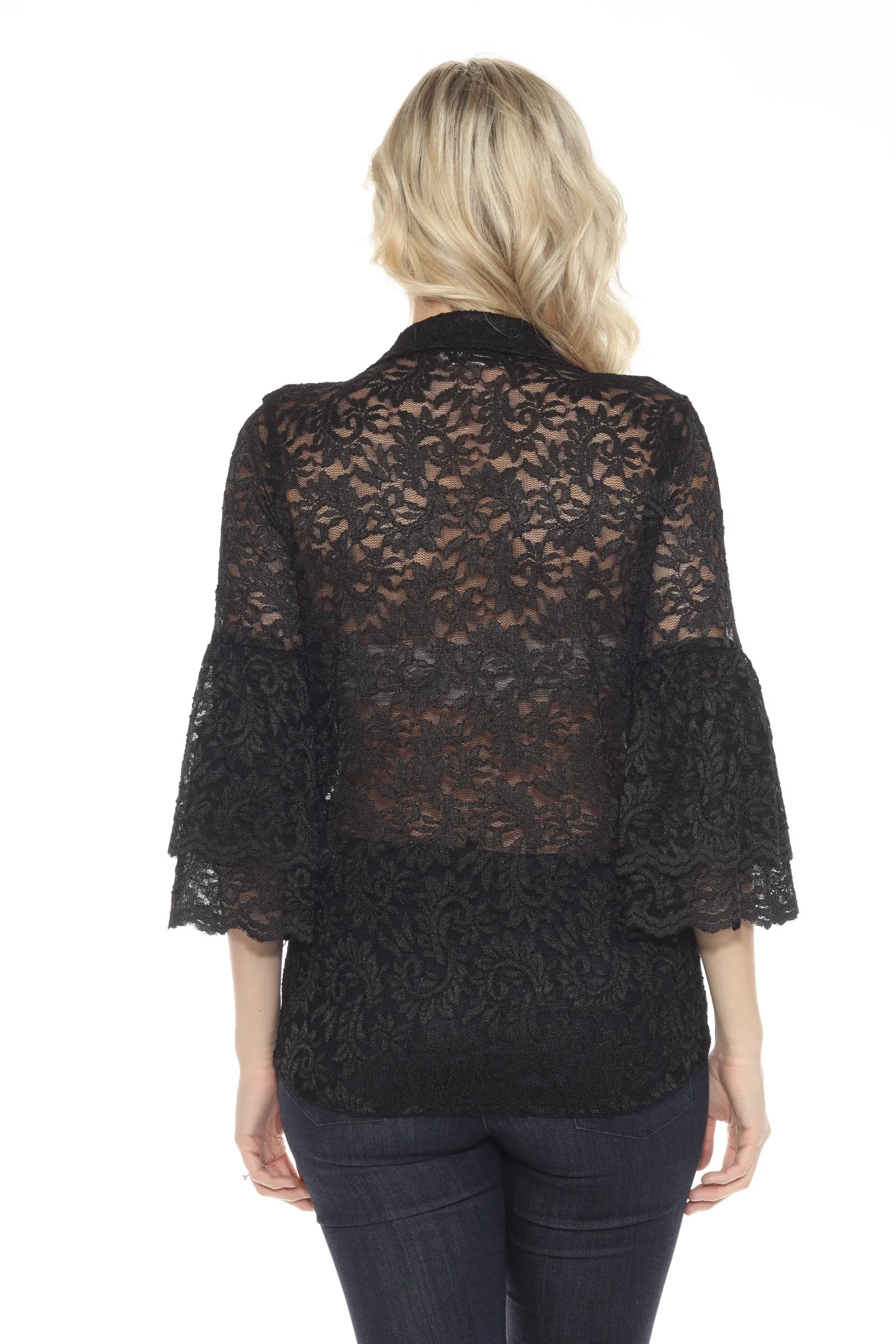 Joseph Ribkoff Black Bell Sleeve V-Neck Lace Top 244153