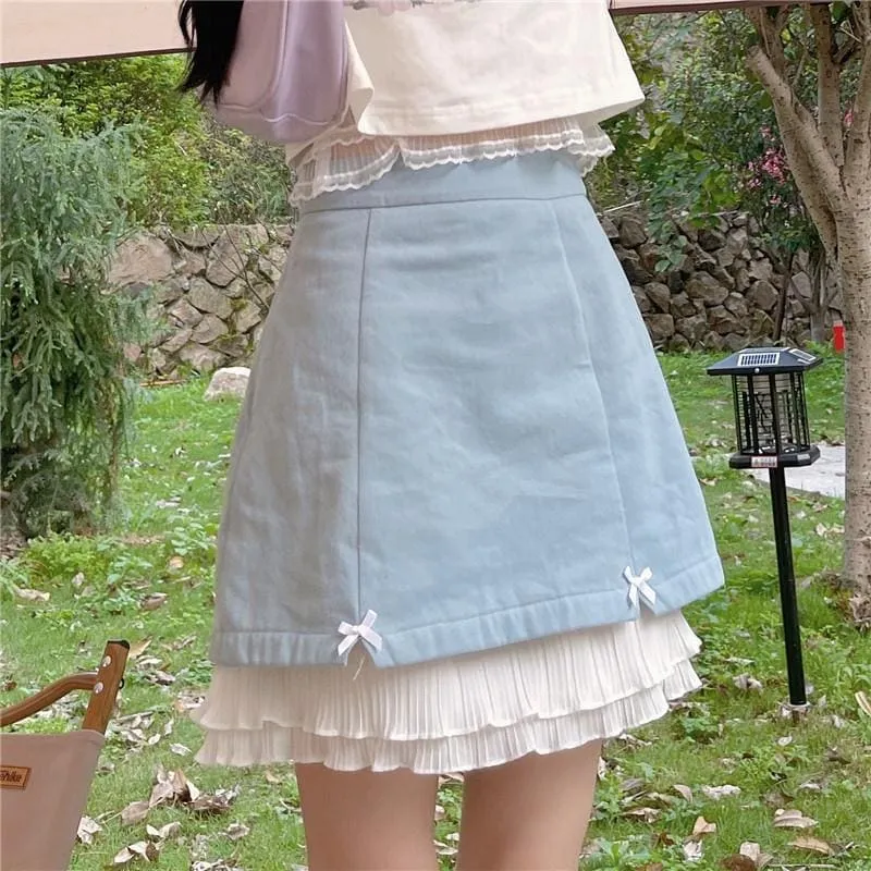 Kawaii Blue Mini Pleated Skirts