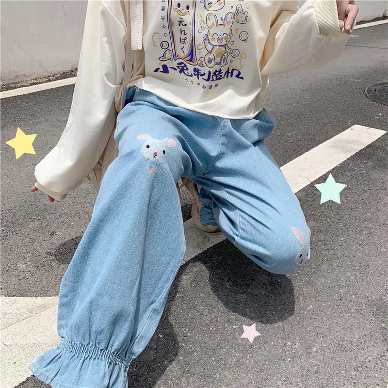 Kawaii Rabbit Embroidered Jogger Pants
