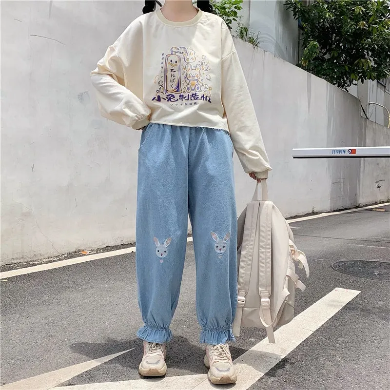Kawaii Rabbit Embroidered Jogger Pants