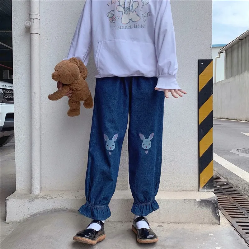 Kawaii Rabbit Embroidered Jogger Pants