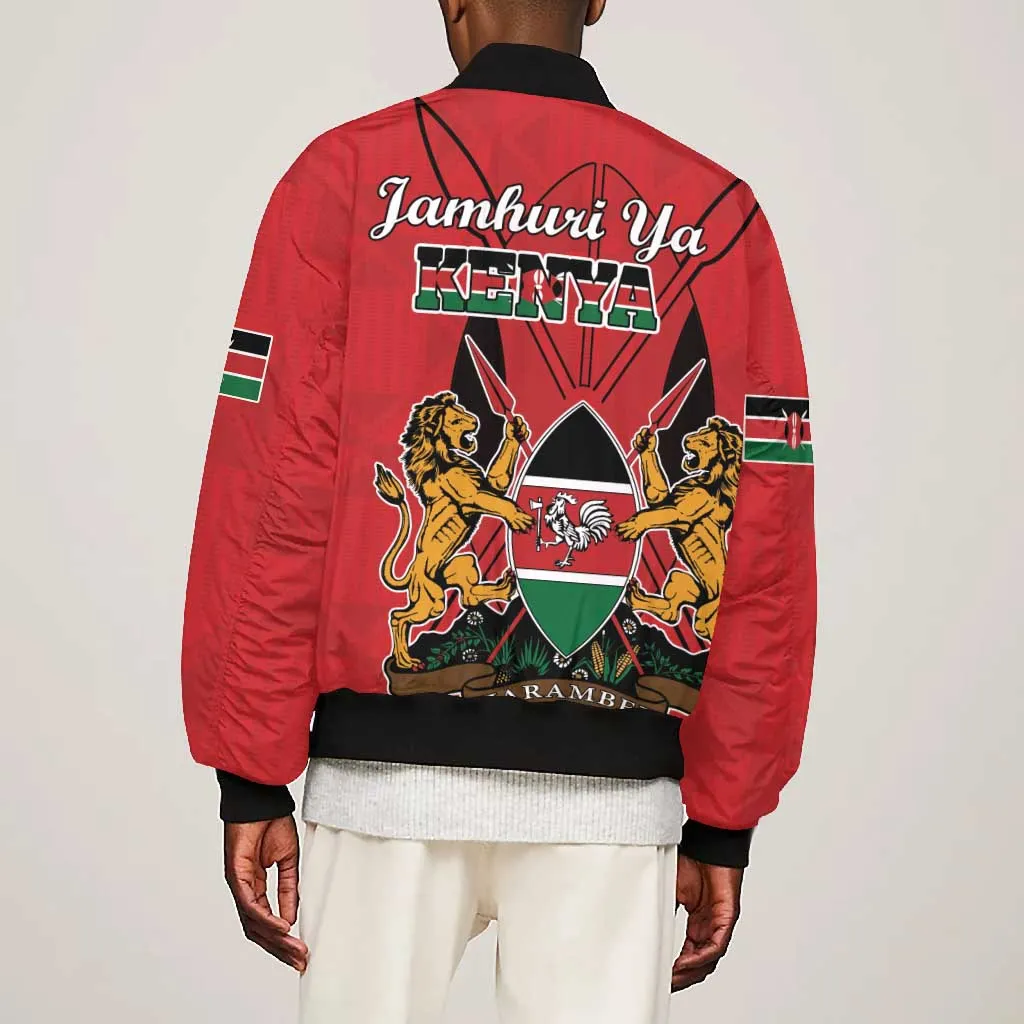 Kenya Bomber Jacket Coat Of Arms With Kente Patterns LT18