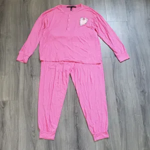 Kerri Rosenthal x Aqua Pajama Set Size XL Pink Pants Long Sleeve Heart Patch