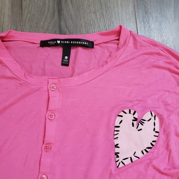 Kerri Rosenthal x Aqua Pajama Set Size XL Pink Pants Long Sleeve Heart Patch